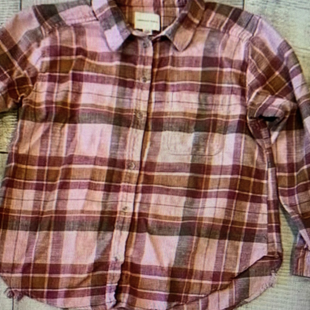 Pink and Brown Plaid Button Down Shirt